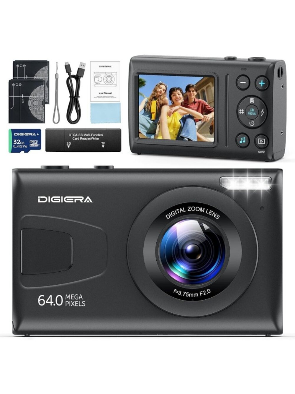 64MP 4K Digital Camera with 18X Zoom, Anti-Shake, Vlogging & 32GB SD Card